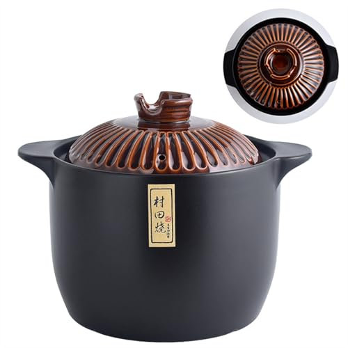 Tontopf aus Steingut im japanischen Stil – runder Porzellan-Kochtopf mit Deckel und Griff – Keramik-Kasserolle – Suppentopf für Zuhause, Restaurant, Küche