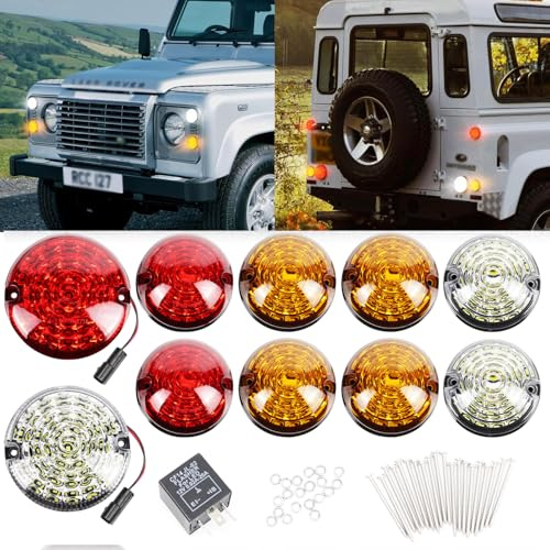 HEYOUTH 10PCS Led Update Light Kits,Kompletten Lichtkits Anzeige Hinten Rückleuchte Nebel & Rückwärts & Vorderseite Seitenlicht for Land Rover Defender 90/110(1990-2016) (Farbige Linse)