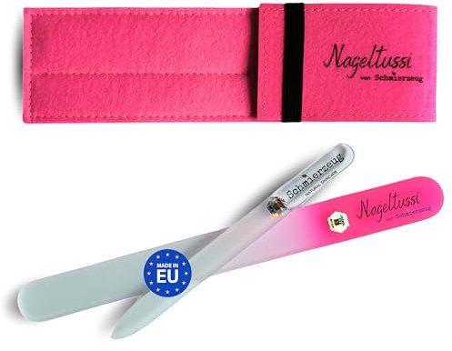 SCHMIERZEUG Nageltussi Glasnagelfeilen Set pink – 2-teilig mit großer & kleiner Glasfeile im Filzetui – Nagelfeile für Naturnägel & Kunstnägel – splitterfreies Feilen – ideal als Geschenk für Frauen