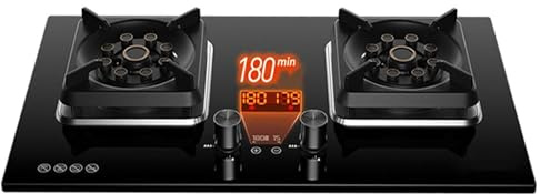 THEGA Stufa A Gas da 5,2 KW - Cooktop per Accensione Automatica A Doppio Bruciatore, 2 Bruciatore per Stufa al Bruciatore per Stufa Portatile, Timer di 180 Minuti(NG)
