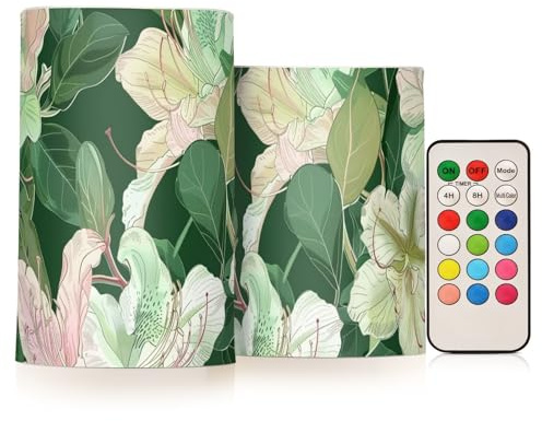 Illustrazione Azalea verde scuro decorativo tremolante telecomando candele elettroniche antivento con timer per cena all'aperto funzionamento a batteria