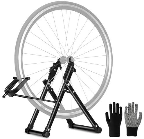 LIROPAU Support de centrage pour roues de vélo - Support de centrage pliable - Convient pour VTT, vélos, vélos de route - En métal - Noir