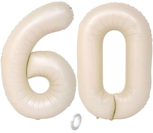 Balorise 40 Zoll Aluminium Luftballon Beige Zahl 60, Helium Unterstützt, Ballon Nummer 0-9, 10-100 (101cm), große Folienballons Dekoration für Geburtstagsfeier, Hochzeit, Jubiläum