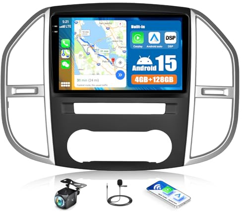 CAMECHO 4G+128G Android 15 para Mercedes Benz Vito 3 W447 (2014-2020) con Navi Carplay Android Auto, 10 Pulgadas Pantalla Doble DIN autoradio con Bluetooth5.0 FM/RDS 32EQ DSP SWC+Cámara Trasera