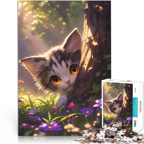 puzzle 1000 pezzi per adulti Gattino anime carino in un prato di fiori selvatici Giochi Giocattoli Regalo Migliorare la memoria 38x52cm