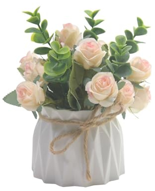 Geavonyg Élégants Fleurs De Rose Artificielle avec Petit Vase Florals en Pot pour Décoration Bureau Intérieure Et Tableaux Table Table Fleur en Pot Fleur