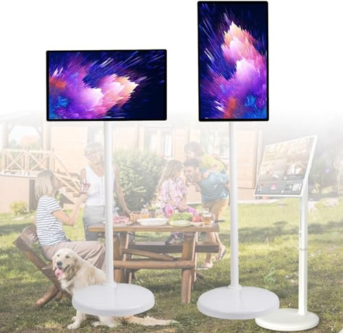 Smart Touchscreen Monitor with Android OS, Portable TV Stand on Wheels for Home Entertainment