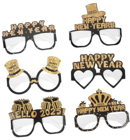 BAZEITFLOW 6 Pezzi Occhiali di Carta per Festa Capodanno Accessori Divertenti per Foto e Decorazioni Occhiali Sole Tema Anno Articoli Party Compleanno e Festività