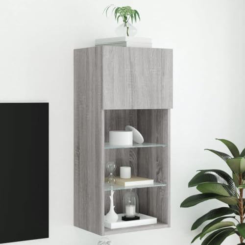 Tonture Meuble TV avec lumières LED gris Sonoma - 40,5 x 30 x 90 cm - Montage mural - Meuble de salon moderne
