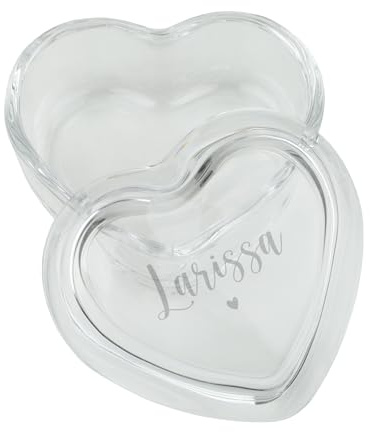 Herz & Heim® Leonardo Schmuckdose aus Glas personalisierbar mit Gravur – Schmuckschatulle in Herz-Form als Geschenk zu Hochzeit, Verlobung, Valentinstag (Herzchen)