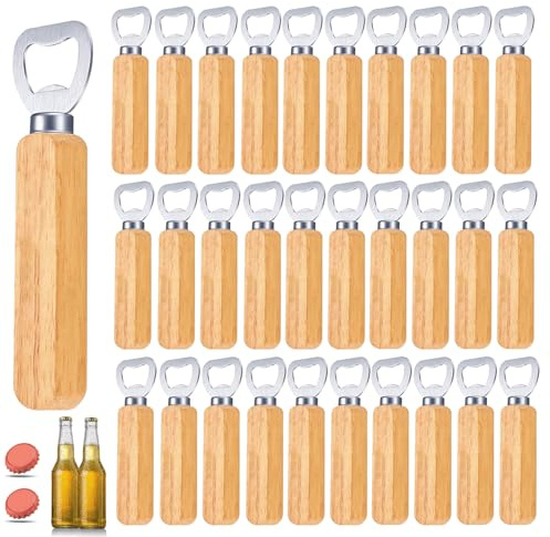 30 Décapsuleurs en Bois, Poignée en Bois Ouvre Bouteille Personnalisable - Décapsuleur Portable pour la Maison, l'Extérieur, la Cuisine, le Bar - Acier Inoxydable