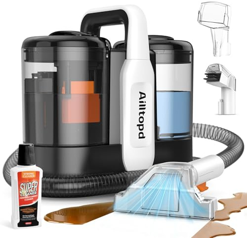 Ailltopd Portable Carpet & Upholstery Spot Cleaner, 15Kpa Powerful Suction & Couch Cleaner, Deep Cleaning for Carpet, Car, Pets, Stairs, Furniture, Self Cleaning System and Cleaner Solution