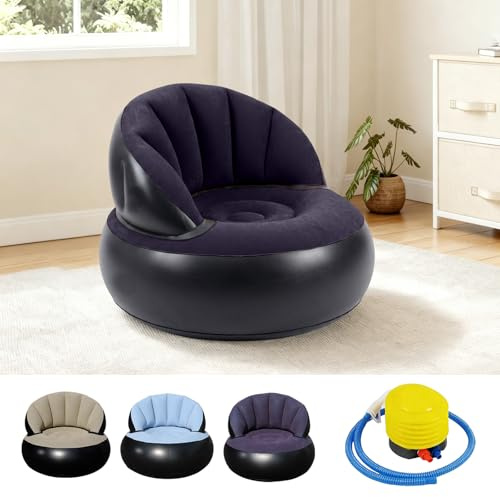 Aufblasbares Sofa Sessel mit Pumpe, Faltbarer Luftsessel für Innen & Außen, Bequeme Aufblasbare Couch für Erwachsene & Kinder, Tragbarer Sitzsack Ersatz für Wohnzimmer, Camping, Balkon (Dunkelblau)