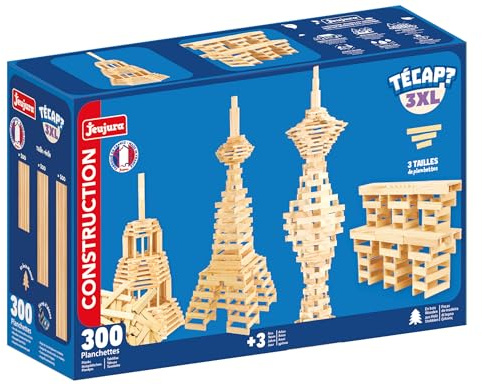 Jeujura - TECAP 3XL - 300 Pièces - Jeu de Construction dès 3 Ans - 8309 | 3 Dimensions de Planchettes - Jeu en bois - Jeu d’équilibre créatif et imagination - Modèles Inclus - Fabriqué en France