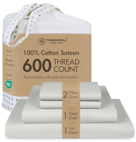 Juego de sábanas de satén de algodón macizo de 600 hilos, juego de cama de lujo, juego de 4 piezas, sábanas de satén liso, tamaño King, color blanco