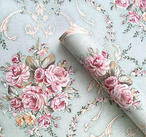 Papier peint autocollant vintage vert floral pour tiroir, commode, étagère, 45 cm x 3 m