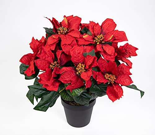 Seidenblumen Roß Großer Weihnachtsstern im Topf 38cm rot PF künstliche Poinsettie Blume Pflanze Kunstblumen Kunstblumen