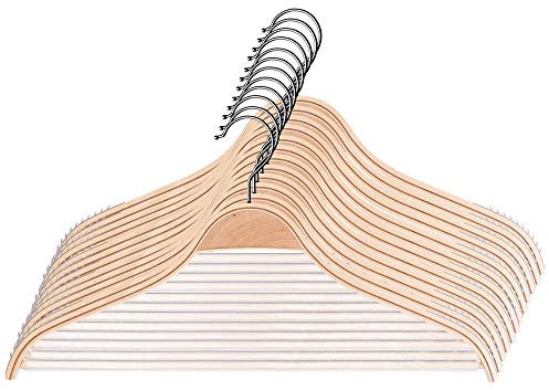 Cintre KADAX en Bois avec épaules crantées, Barre à Pantalons, cintres Peu encombrants pour Pantalons, Jupes, Chemises, Costumes, antidérapants, Crochets métalliques rotatifs à 360 ° (12)