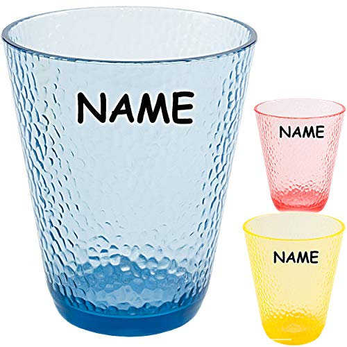 alles-meine.de GmbH 6 Stück Becher/Trinkbecher - bunt - Glas Optik - inkl. Name - auch als Trinkglas/Zahnputzbecher/Malbecher - 300 ml - Kunststoff Plastik - durchsichtig..