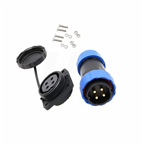 HangTon HE29 4-poliger Stecker, industriell, wasserdicht, IP68, rund, Kunststoff, männlich, weiblich, Drahtstecker, hohe Leistung (4-polig, 45 A, 380 V)