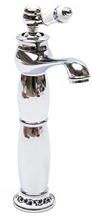 Wasserhahn Bad Hohe Badarmatur Retro Waschtischarmatur Einhebel Mischbatterie Waschbecken Armatur mit Keramik Griffe für Badezimmer (Silber)