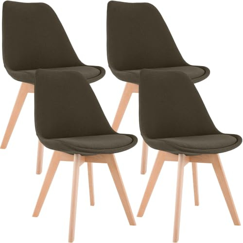 CLP Esszimmerstuhl 4er Set gepolstert Linares, Küchenstühle mit Rückenlehne und Holzgestell Buchenholz, Polsterstühle mit Bodenschonern - Farbe braun Material Stoff