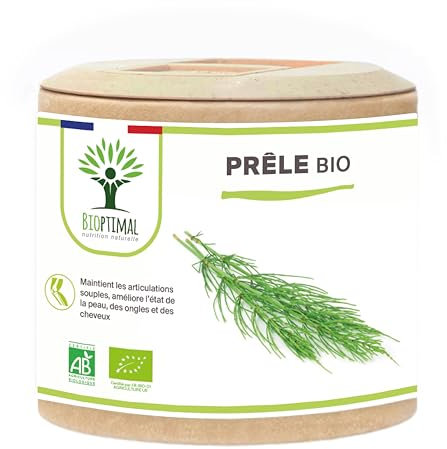 Prêle bio - Silicium Organique - Complément alimentaire Bioptimal - Prêle des champs en gélule de 300 mg - Articulation Diurétique Peau Cheveux - Fabriqué en France - Certifié par Ecocert - 60 gélules