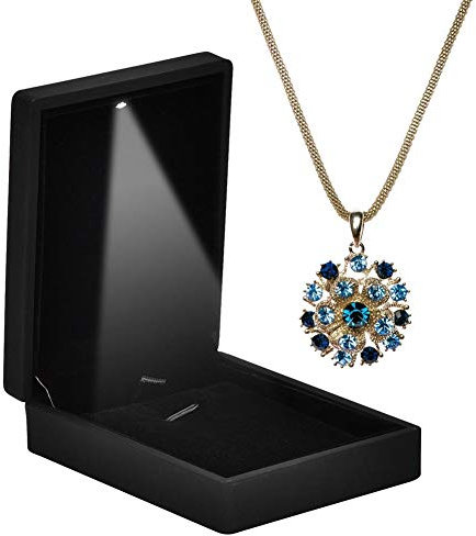 LED beleuchtete Ringbox - Schmuckauslage und Speichercontainer für Juwelenanhänger, Hochzeit, Verlobung und Heiratsantrag (Schwarz und Blau)