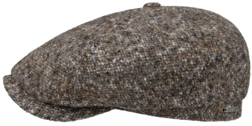 Stetson Brooklin Donegal Flatcap Herren Schirmmütze Schurwolle Baumwollfutter Sechsteilige Herrencap Herbst Winter grau 58 cm