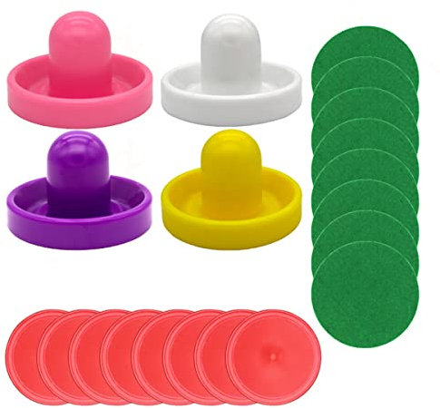 Tiardey 4 Stück 96 mm Air Hockey Drücker Air Hockey Ball Tischschlger Torhüter mit 8 Stück Pucks (Wei + Rosa + Gelb + Lila)