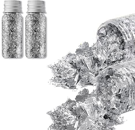 XIXKOLYU® 2 Flaschen Silbernes Goldfolienpapier Blattgold für Crafts Dessert Sprinkles Kuchen Dekoration Kuchen Nägel und Schmuck Machen Gold 5,4 g