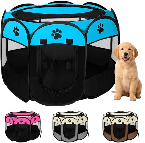 JUPPLIES Parque para Perros Plegable 73x73x43 cm – Corralito Portátil de Tela Oxford Impermeable para Mascotas Pequeñas - Ideal para Viajes, Juegos o Descanso en Casa y Exterior – Azul