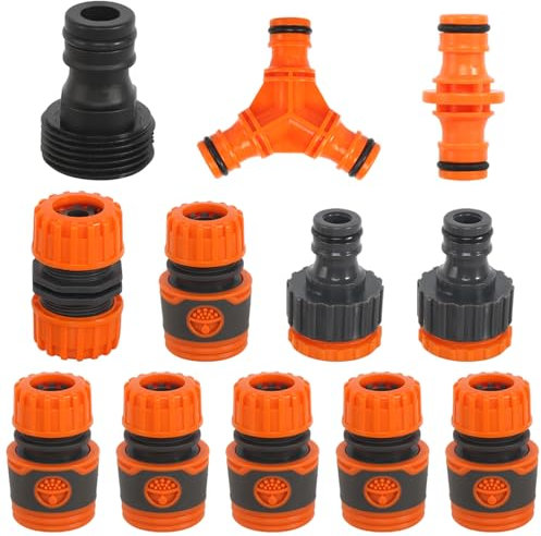 Raccordo per Tubo da Giardino, 12 Pezzi di Raccordi per Tubi da Giardino, Raccordo per Tubi da Giardino Doppio Raccordo a Y Raccordo a Rubinetto 2 in 1 Prolunga da 1/2”