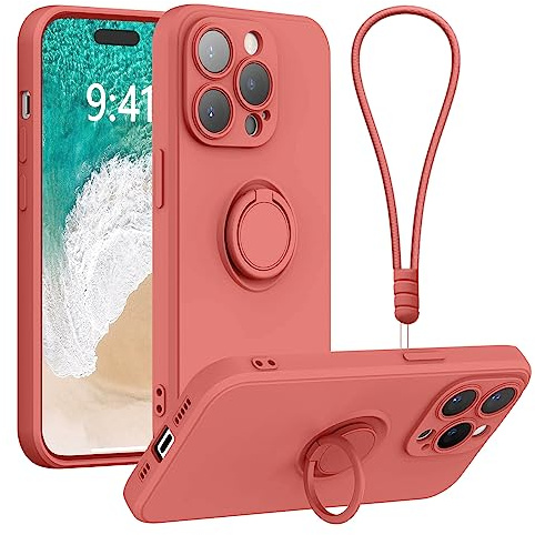 Galful Compatible with iPhone 14 Pro Max Case with Wrist Strap Support Magnetic Car Mount Soft Silicone Shockproof Case Non-Slip Protective Phone Cover for iPhone 14 Pro Max,Hawthorn Red