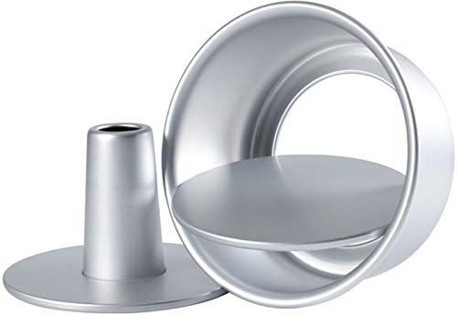 Aoguaro Moldes para tartas de 6/8 pulgadas para hornear, molde de pastel con agujero en el medio, herramientas de moldeo redondeadas de aleación de aluminio, antiadherentes con parte inferior