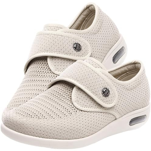 POFH Scarpe mediche da donna e per anziani, con chiusura, da uomo (colore beige, taglia: 40 EU)