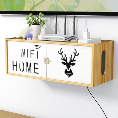 Catekro Router Regal, Etagere Pour Decodeur, Holz WiFi Router Aufbewahrungsbox Wandregale (309-brown)