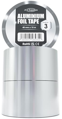 JFA Supplies Nastro in Alluminio Resistente al Calore 48mm x 10m - Nastro Adesivo Alluminio - Confezione da 3