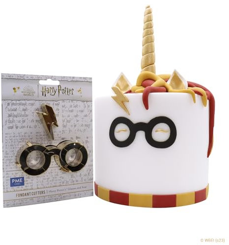 PME HPW503 Potter Set de 2 cortadores de Fondant y Galletas, Gafas y Cicatriz de Harry, Grandes, Metal, Oro