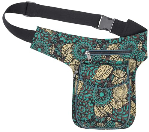 Kunst und Magie Bauchtasche Sidebag Hipbag Goa Mandalat Gürteltasche Festivaltasche, Farbe:Petrol/Braun