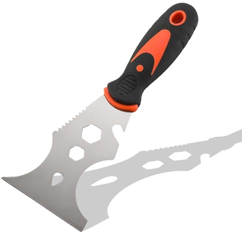 1 Raspador de Cuchillo de Masilla 15 en 1 de Acero Inoxidable, Espatula Rascador Multiusos, Raspador de Pintura Multifuncional, Cuchillo de Masilla Versátil para Cada Escena