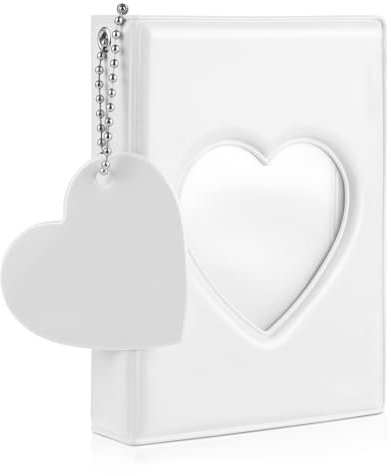 Geehua Raccoglitore per cartoline fotografiche Kpop, Cartella per cartoline fotografiche, Mini album fotografico Kpop da 9 cm, Portacarte piccolo con ciondolo e 32 tasche per fotografiche (Bianco)