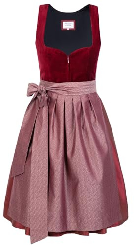 Edelnice Trachtenmode Exklusives Designer Midi Dirndl Lilly Samt rot inkl. Dirndlschürze Gr. 32-54 (36)