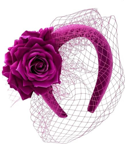Generisch Teeparty-Kopfband für Damen, Hochzeitsschleier, Blume, Fascinator, Haarband, Fuchsia