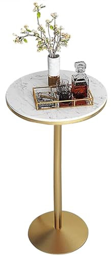 Kleiner Couchtisch, runde Marmor-Tischplatte, Küchentheke, Frühstücksbar-Esstisch, Pub-Tisch, hoher Bistro-Cocktailtisch mit goldfarbenem Metall-Eisen-Stabilsockel, kleiner Outdoor-Bartisch(Size:55x10