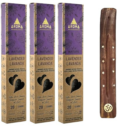 Aromasenses - 3 rökelsehalsar med naturlig lavendel doft - 100 % naturlig - handgjord - 1 timmes varaktighet per stav - avslappning meditation yoga + 1 tablett doft (3, lavendel)