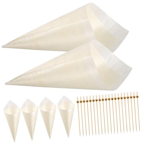HAWILLOSCH Conos De Madera Para Helado Para Fiestas y Reuniones Biodegradable Perfectos Para Cócteles y Aperitivos