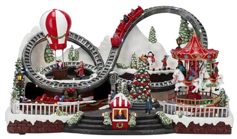 Animiertes Weihnachtsdorf mit Karussell und Achterbahnen
