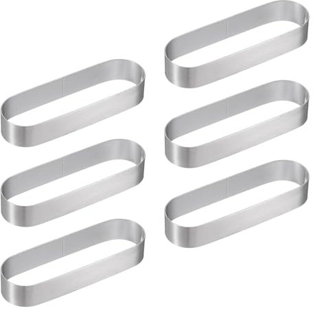 sourcing map 6pcs Oval Cake Rings 4.6 x 1.6 Inch Stainless Steel Cake Pastry Molds Nonstick Baking Ring for Cake Dessert Molding, Mousse Pastries Making, Silver Tone