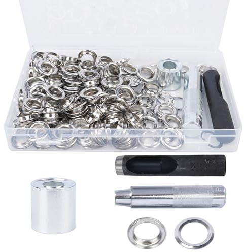 Luabue Lot de 280 œillets de 14 mm - Kit de réparation d'œillets en métal pour tissus, cuir, bâches, rideaux, bricolage et décoration
